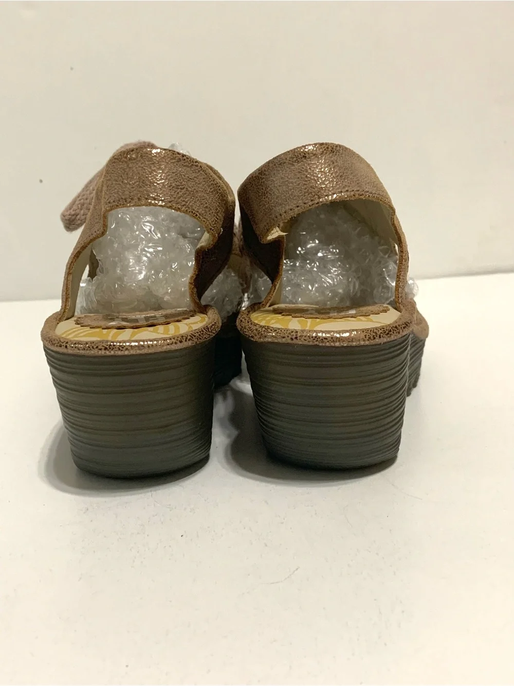 Fly London YlfaWedge Sandals Metallic Leather Brushed Lace Up EU 39‎